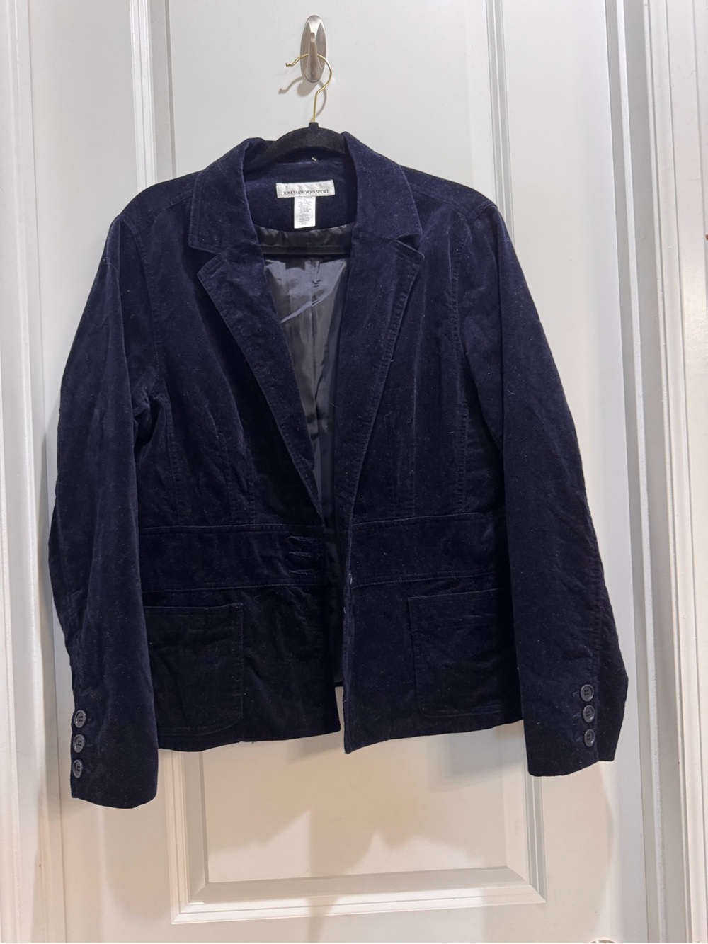 Jones New York Midnight Blue Blazer/Jacket Velvety XL Buttons Pockets Collared